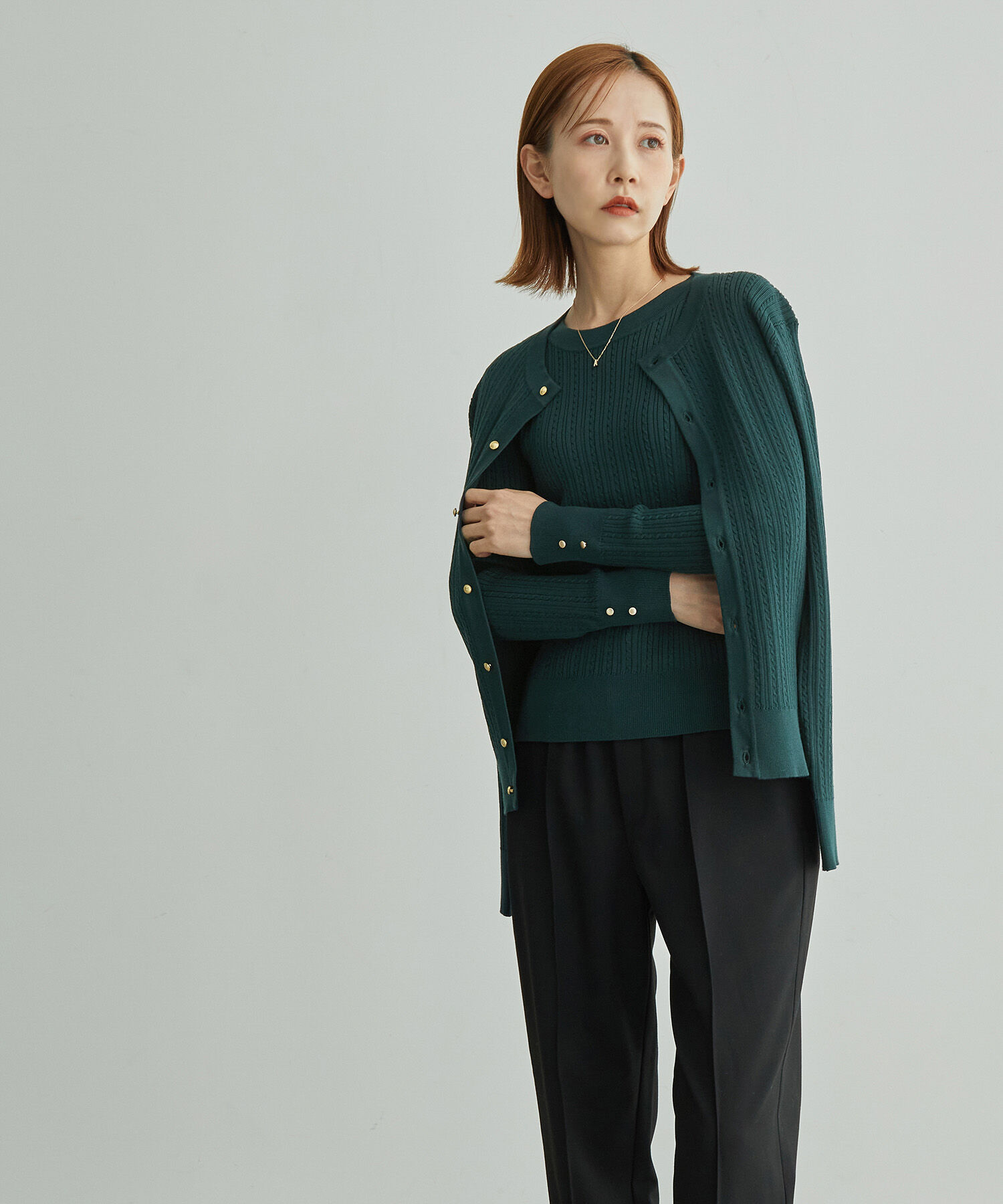 Rope&rsquo;Picnic「ミニケーブルニット金釦カーディガン」|カーディガン|