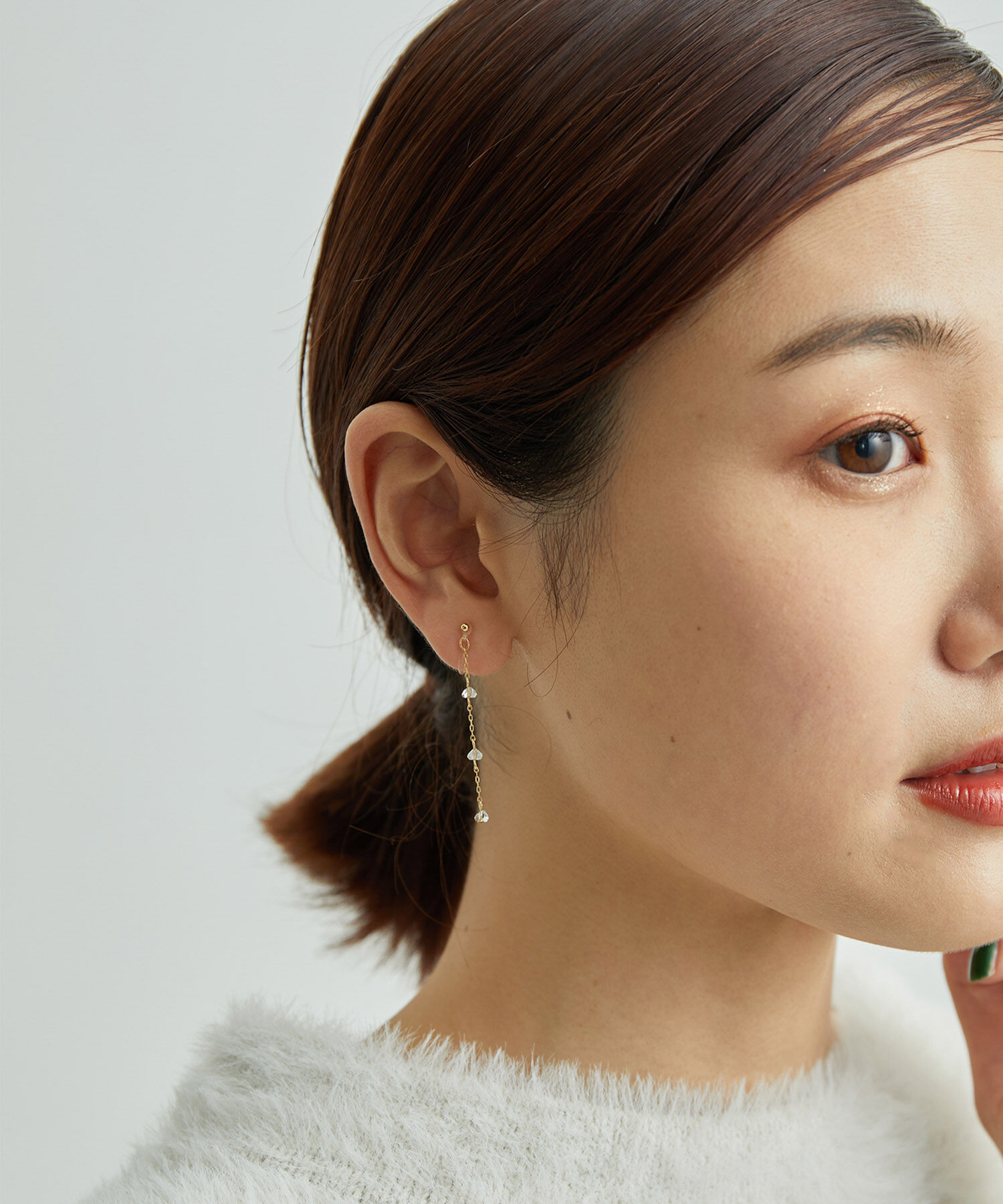 ROPE PICNIC PASSAGE「カットガラスビーズロングチェーンノンホールピアス」|イヤリング|