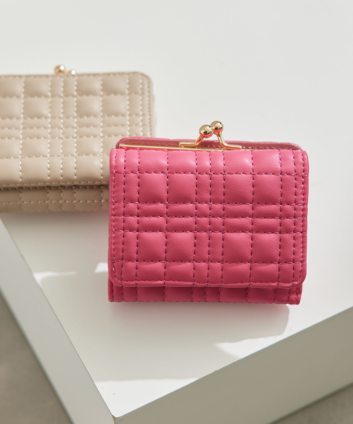 ROPE PICNIC PASSAGE「がま口キルティング三つ折りミニウォレット」|財布|ピンク系(65)