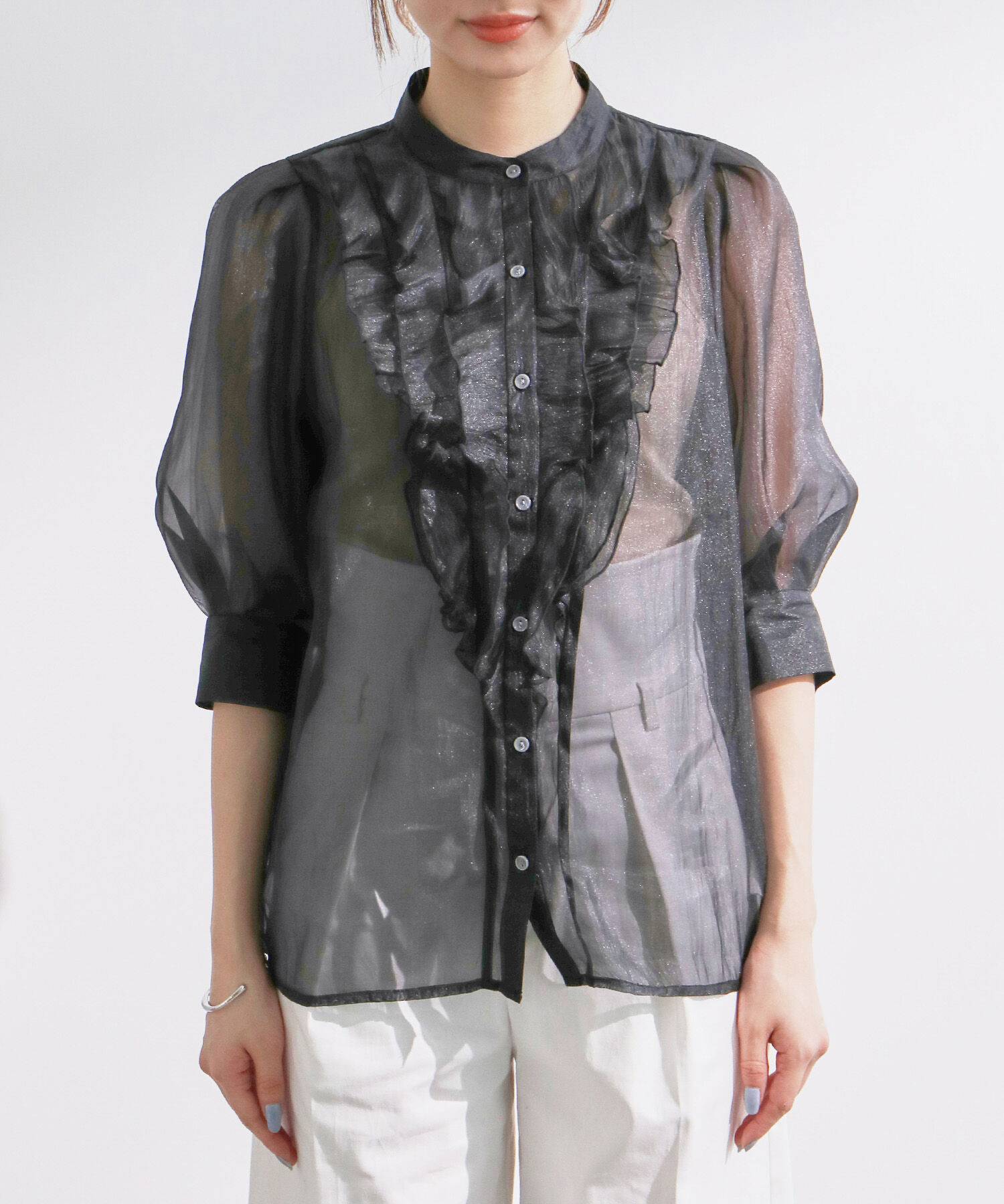 Rope&rsquo;Picnic「【WEB限定】シアーフリルハーフスリーブブラウス」|シャツ・ブラウス|