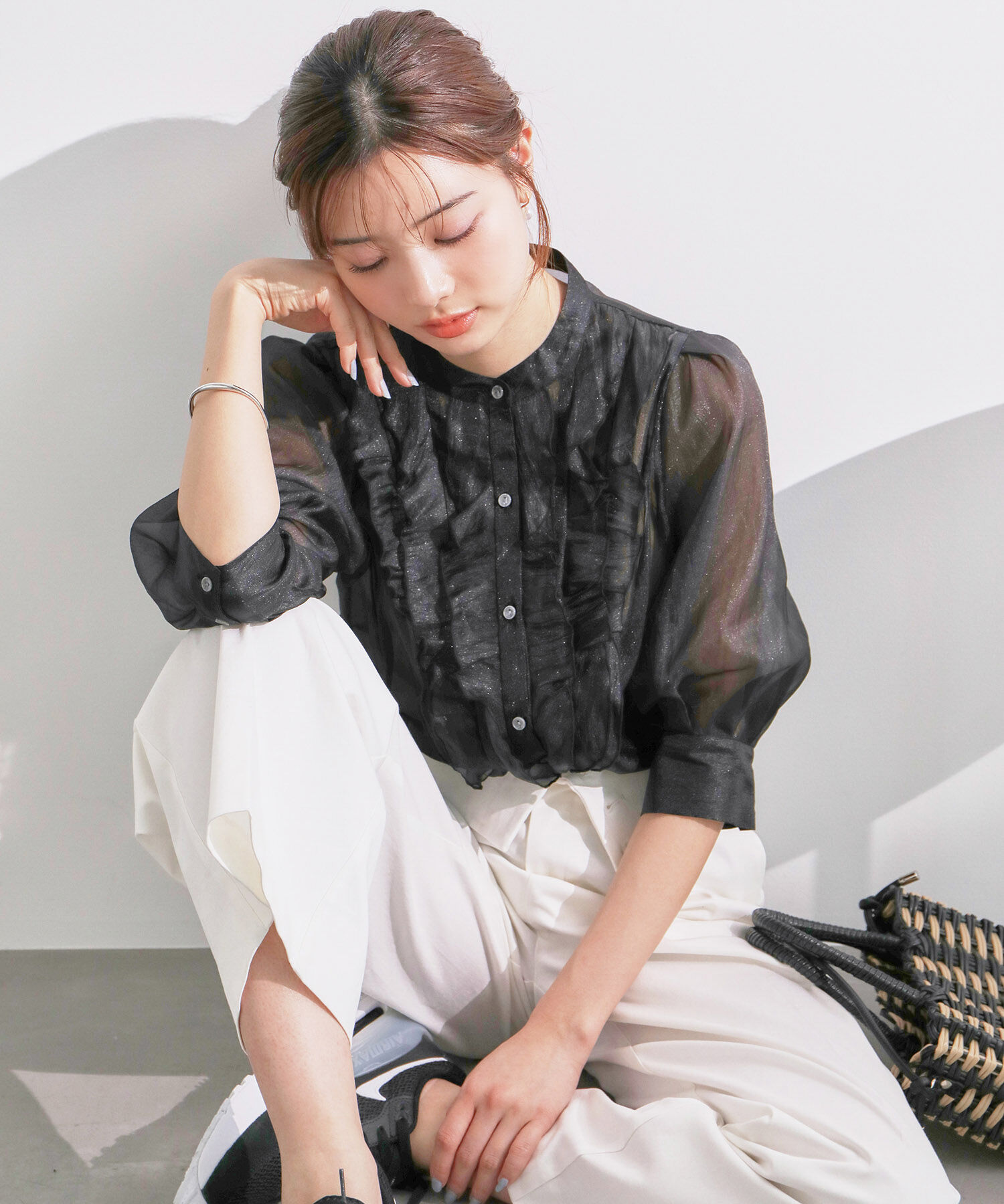 Rope&rsquo;Picnic「【WEB限定】シアーフリルハーフスリーブブラウス」|シャツ・ブラウス|