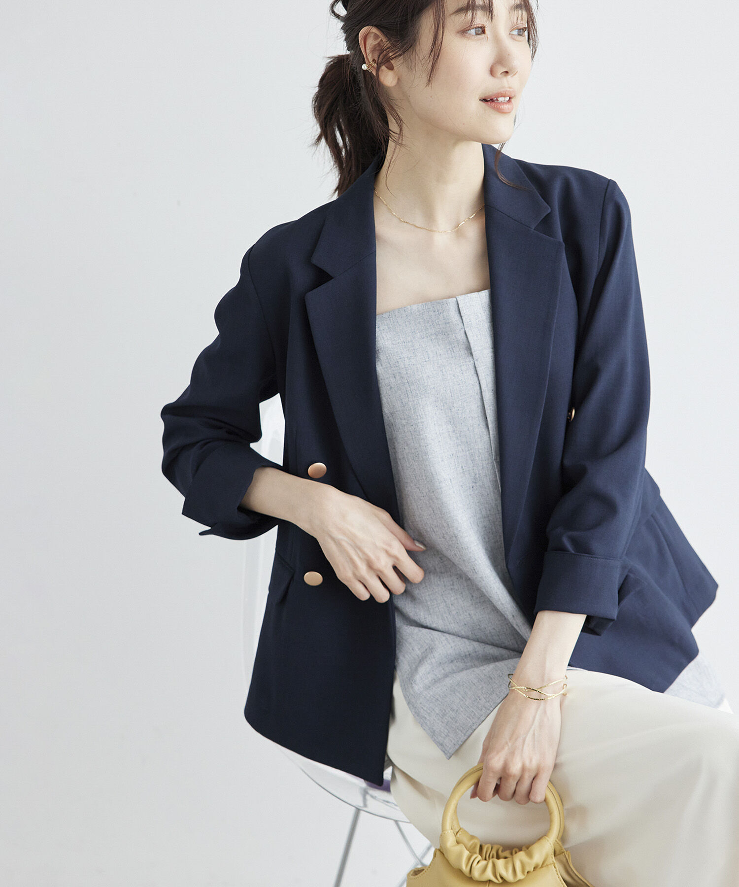 Rope&rsquo;Picnic「【ご好評につき追加生産】金ボタンジャケット/UVカット・接触冷感・セットアップ対応・リンクコーデ」|テーラードジャケット|ネイビー(40)