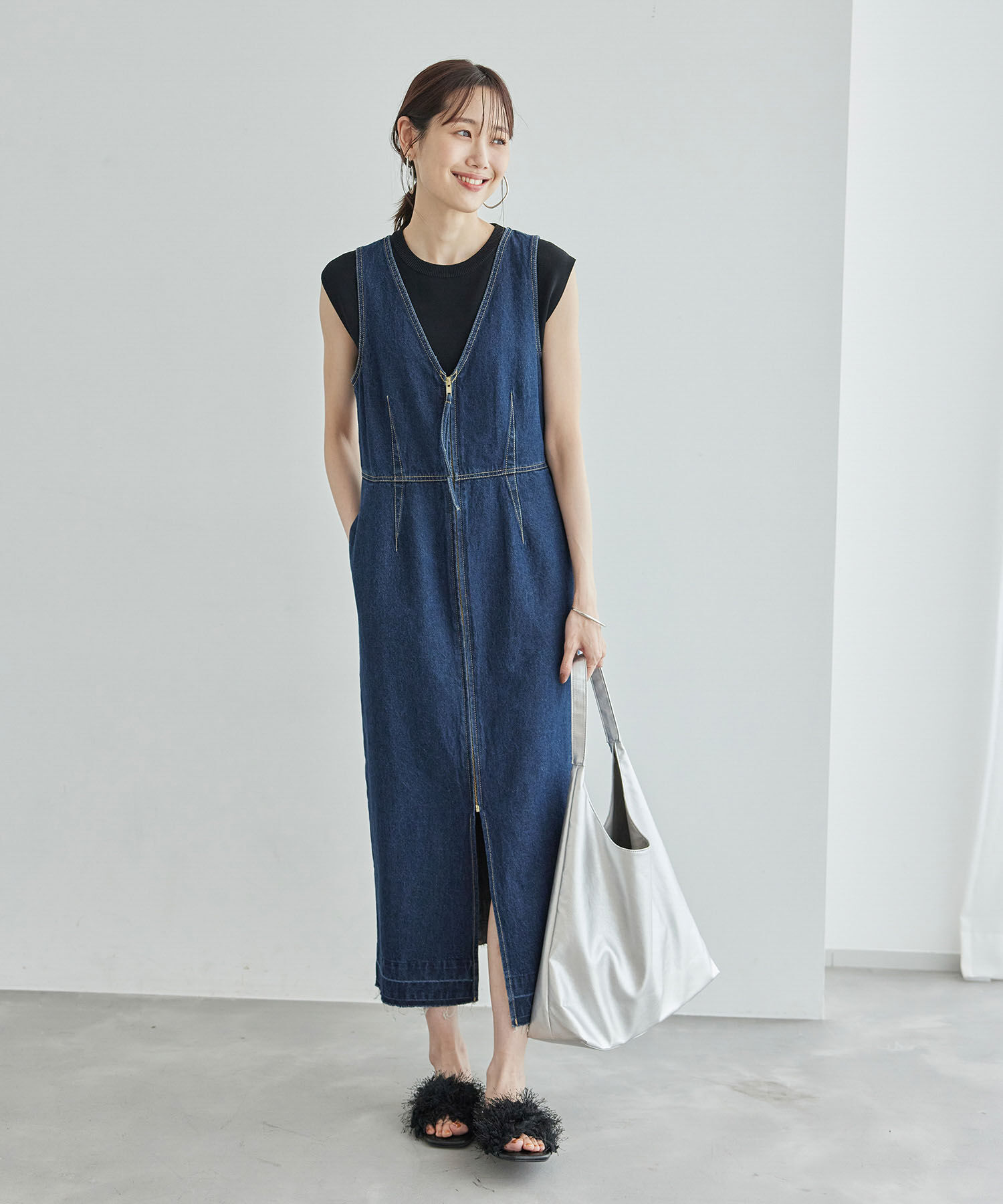 Rope&rsquo;Picnic「デニムジャンスカワンピース」|ジャンパースカート|