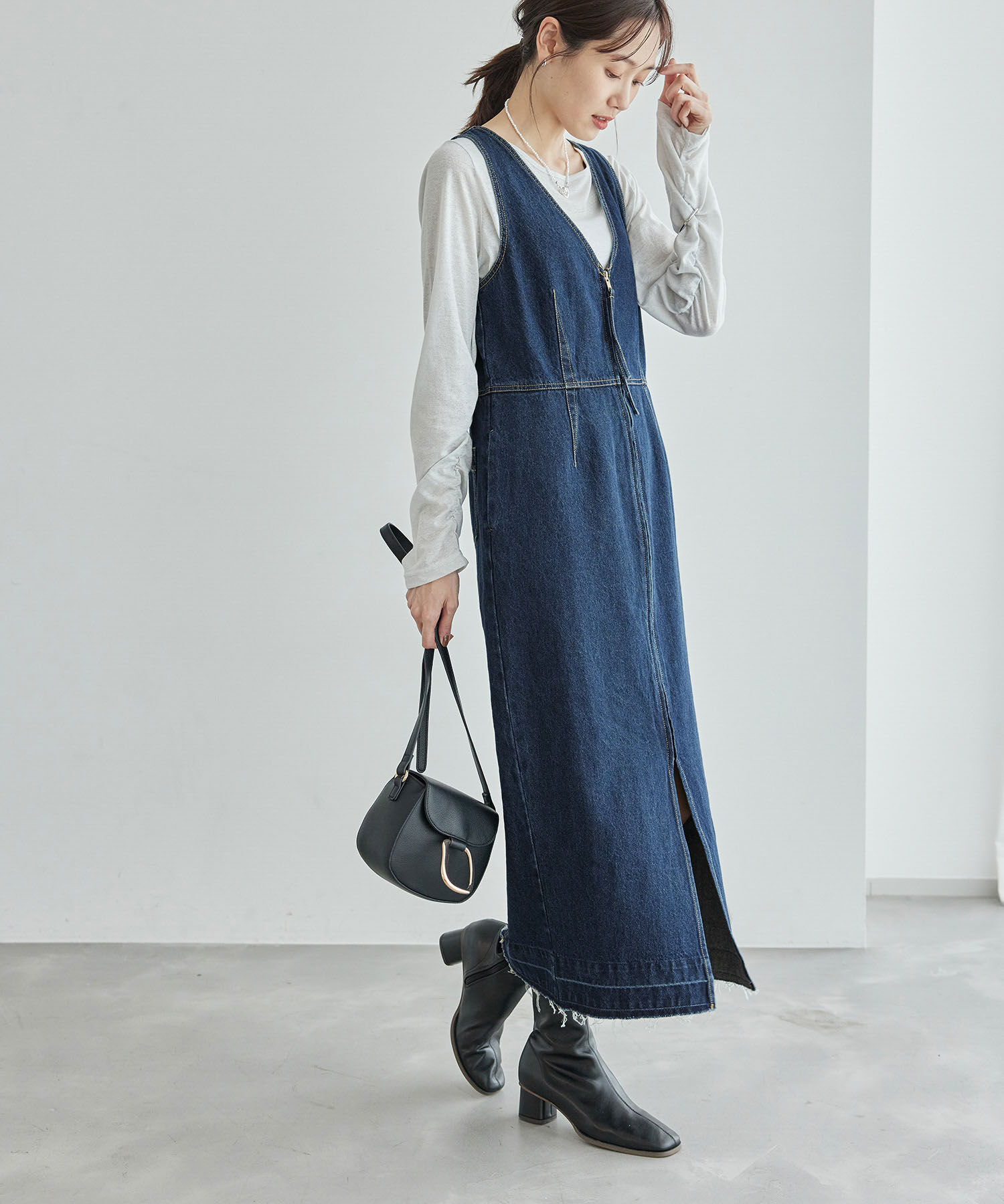 Rope&rsquo;Picnic「デニムジャンスカワンピース」|ジャンパースカート|