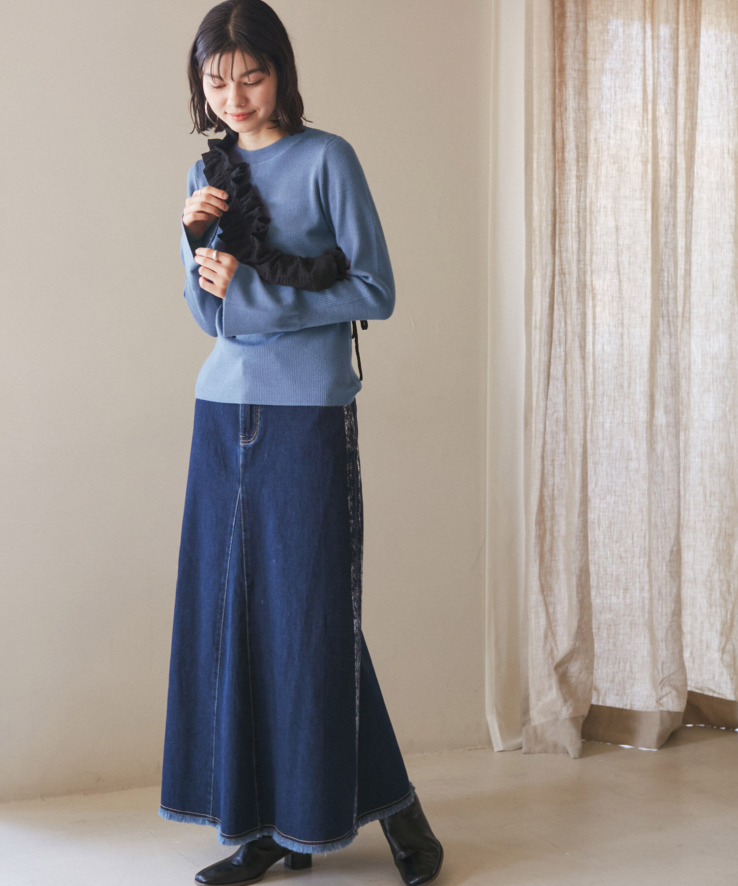 Rope&rsquo;Picnic「【WEB限定】袖フレアニットプルオーバー/アンチピリング・帯電防止・洗濯機OK」|ニット・セーター|