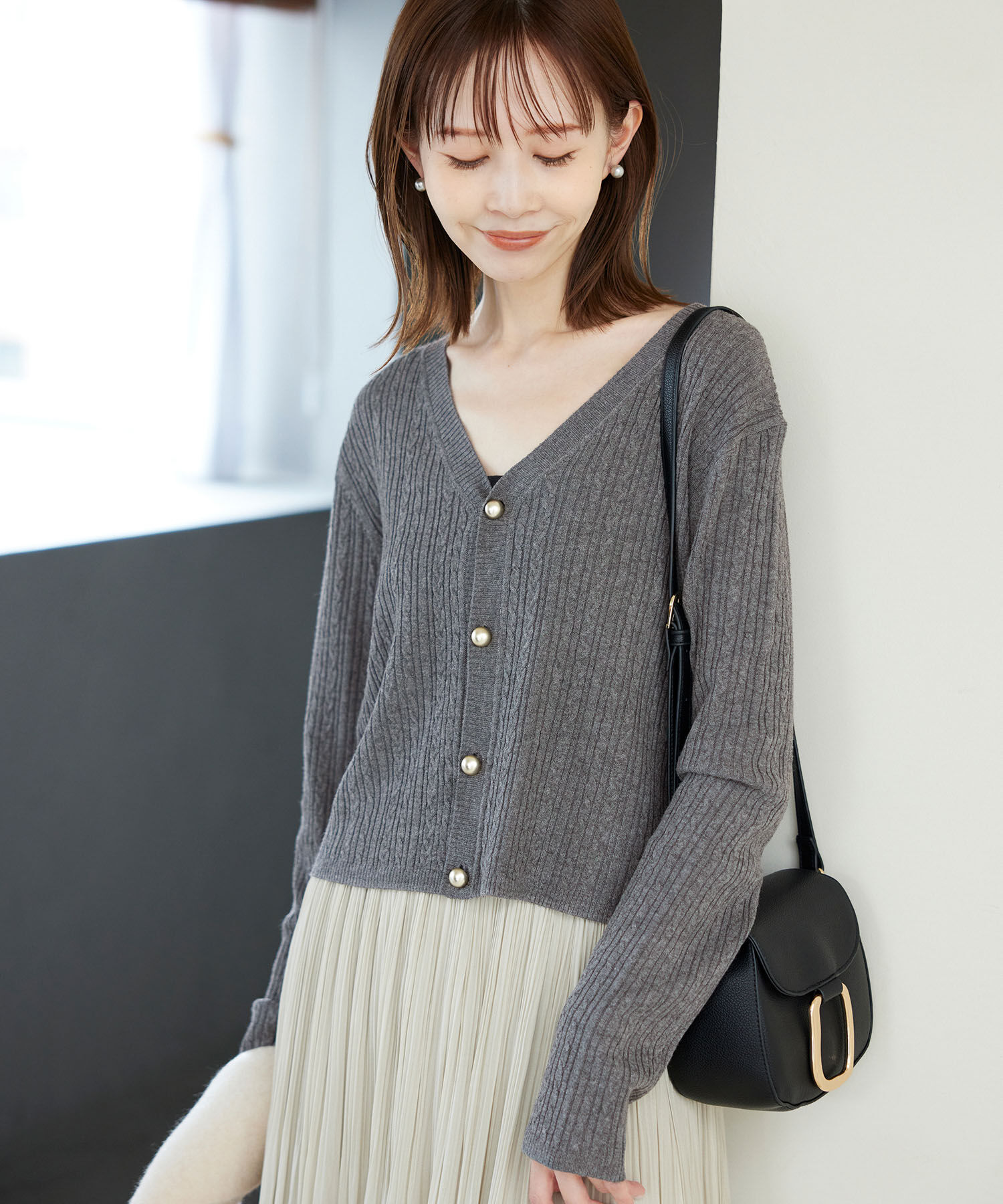 Rope&rsquo;Picnic「ケーブル編みショート丈ニットカーディガン」|カーディガン|