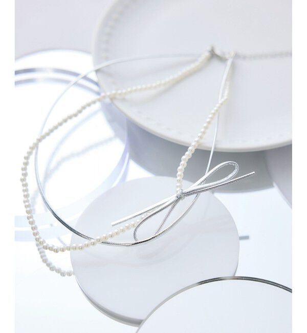 ROPE PICNIC PASSAGE「コードリボン&times;パール2連ショートネックレス」|ネックレス|シルバー