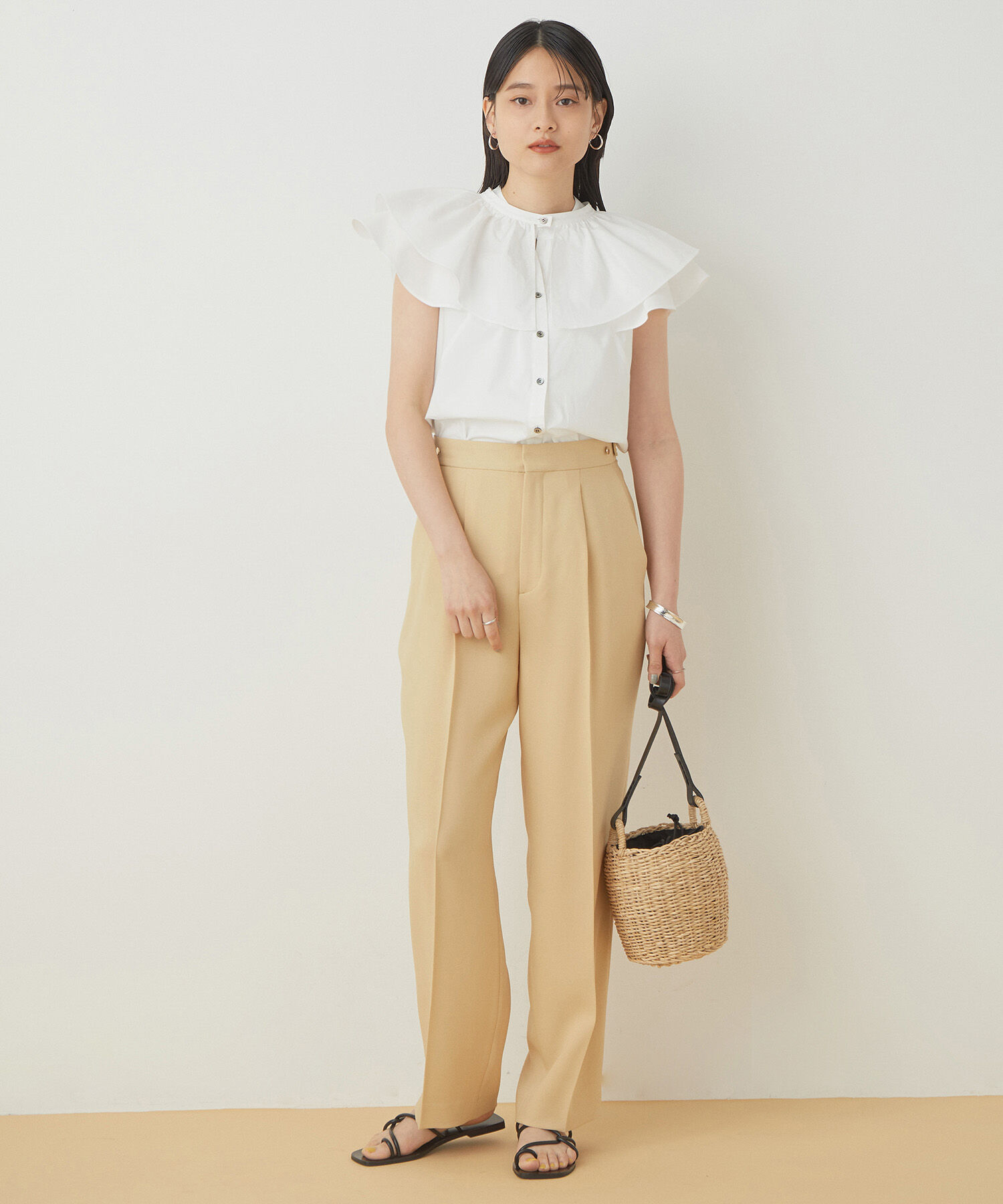 ADAM ET ROPE'「＜洗える＞センタープレスセミワイドスラックス」|スラックス|