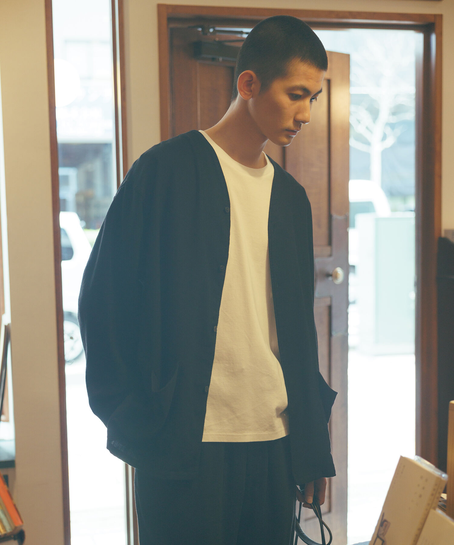 ADAM ET ROPE'「アソート オーバーサイズ ノーカラー シャツ ブルゾン / ユニセックス / セットアップ対応」|シャツ・ブラウス|