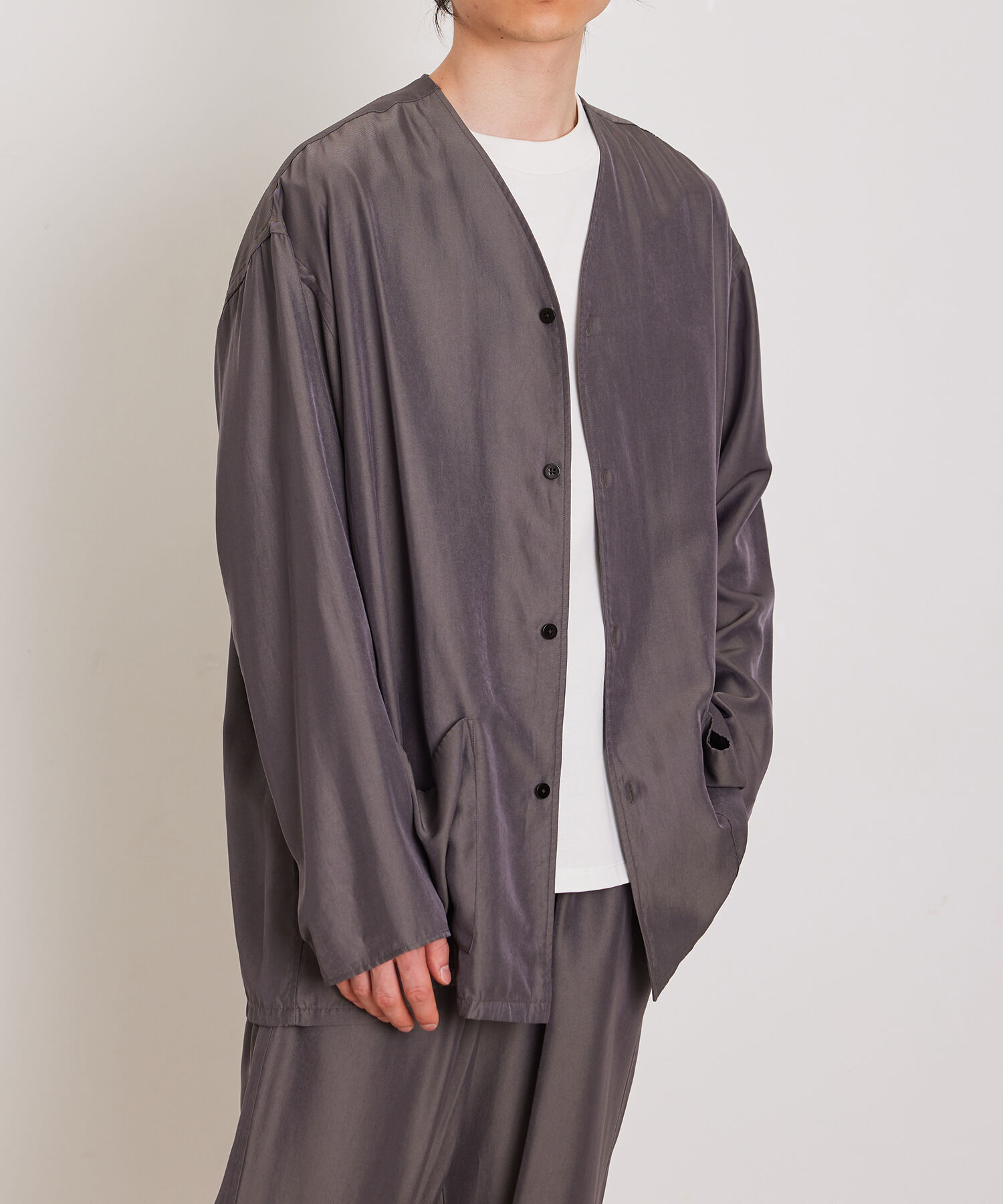 ADAM ET ROPE'「アソート オーバーサイズ ノーカラー シャツ ブルゾン / ユニセックス / セットアップ対応」|シャツ・ブラウス|