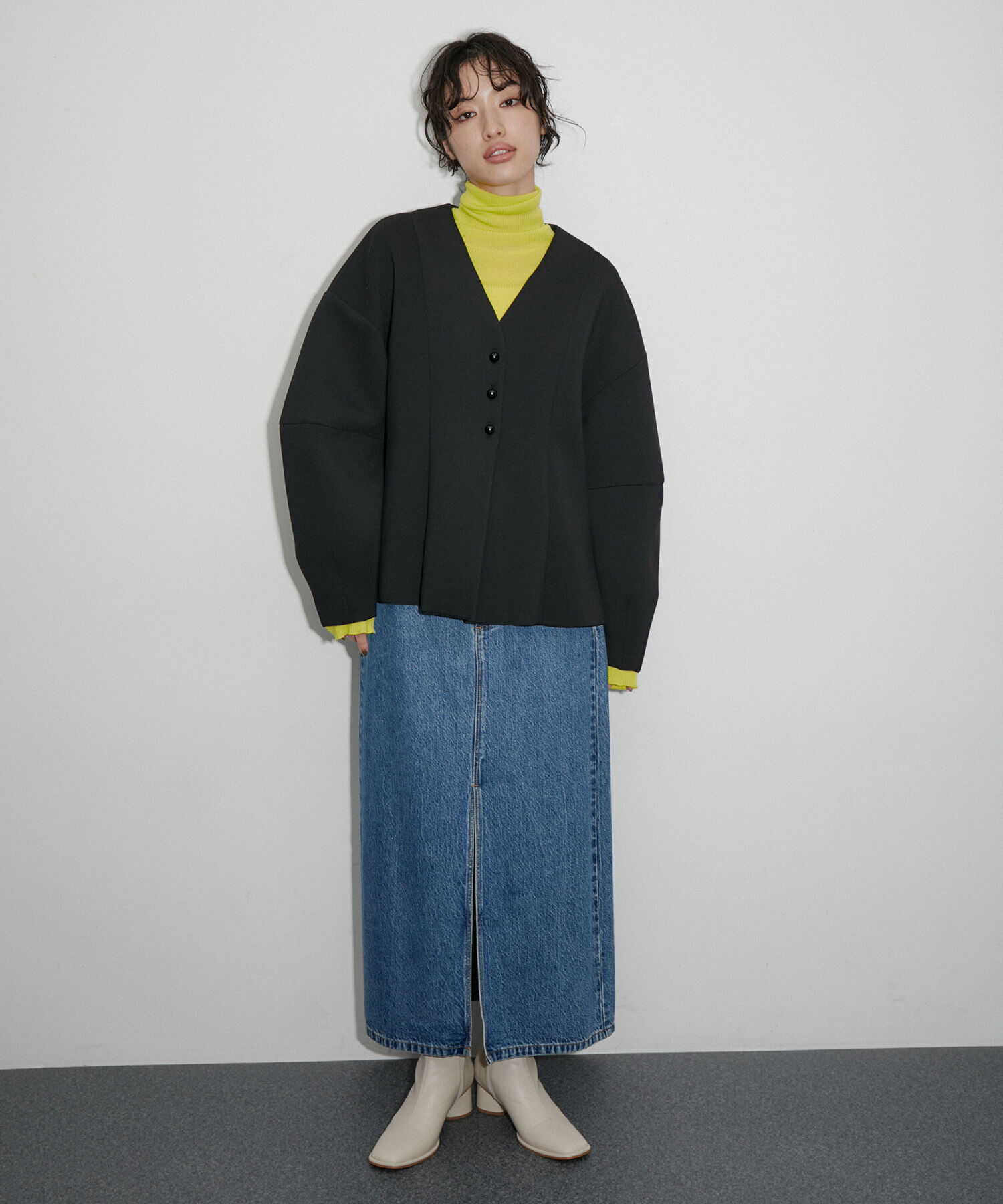 ADAM ET ROPE'「ペプラムダンボールカーディガン」|カーディガン|