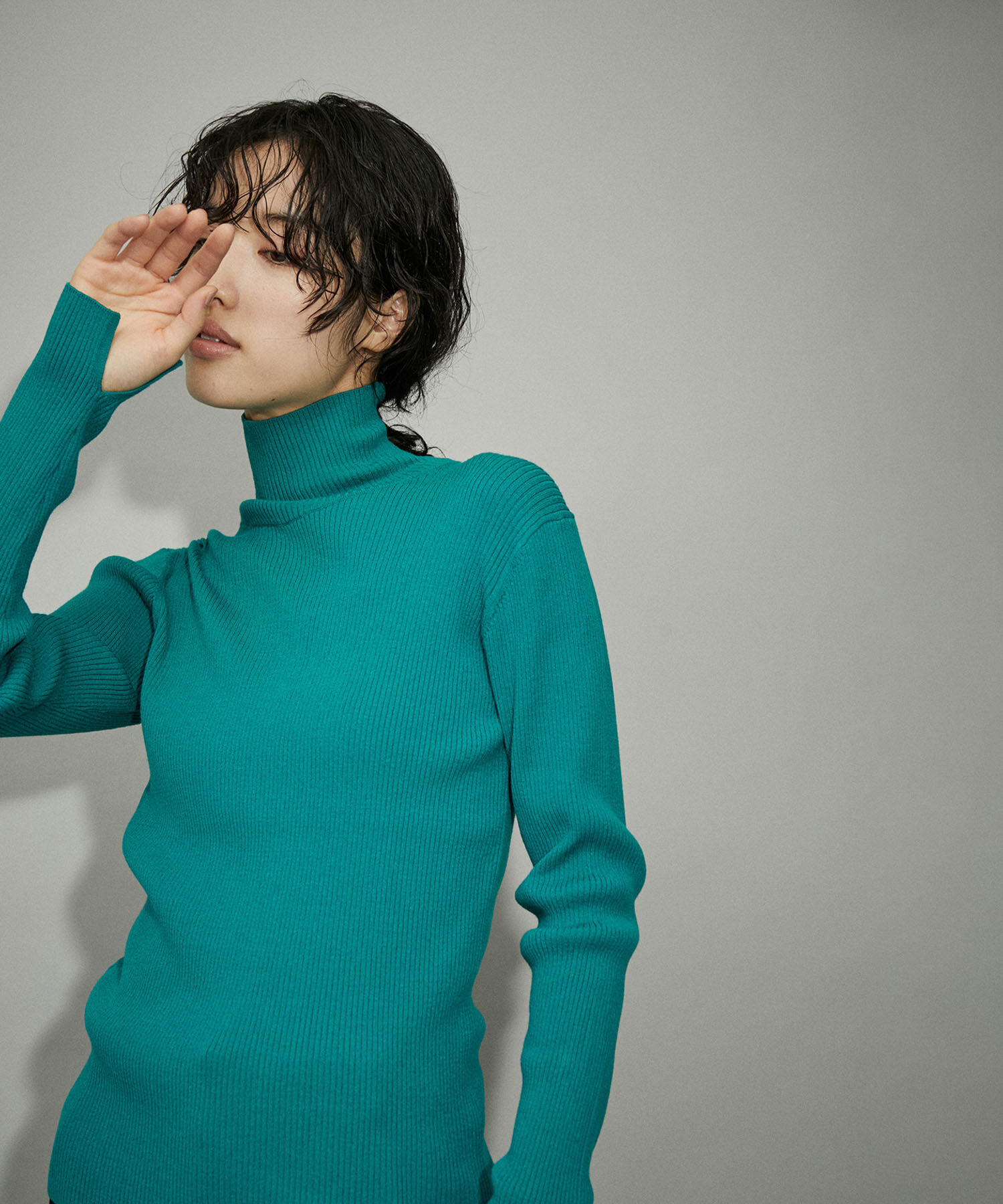 ADAM ET ROPE'「【WEB限定】エコベロRIBタートル」|ニット・セーター|ブルー系(45)