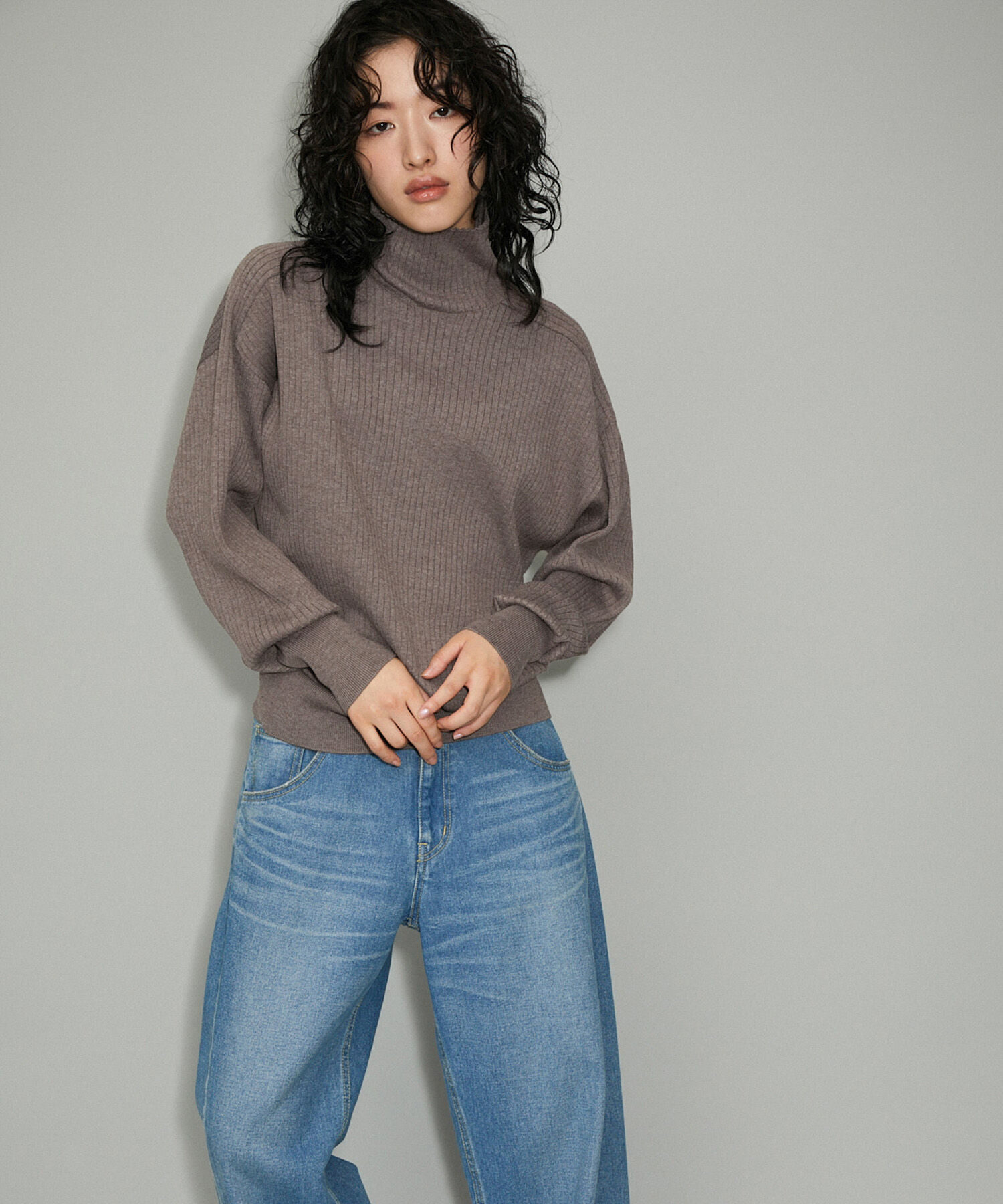 ADAM ET ROPE'「【WEB限定】WOOL混リブタートルニット」|ニット・セーター|ベージュ系(28)