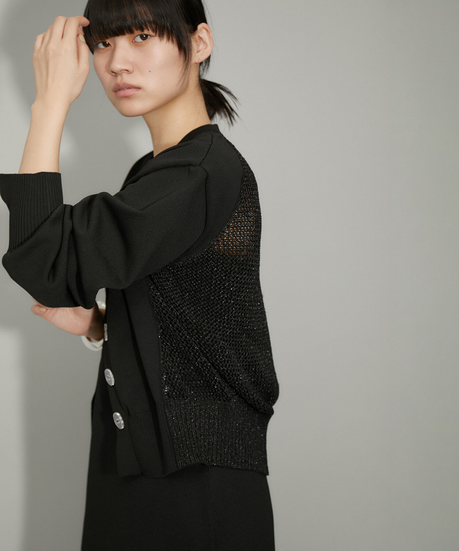 ADAM ET ROPE'「【WEB限定・サステナブル】ラメメッシュカーディガン」|カーディガン|