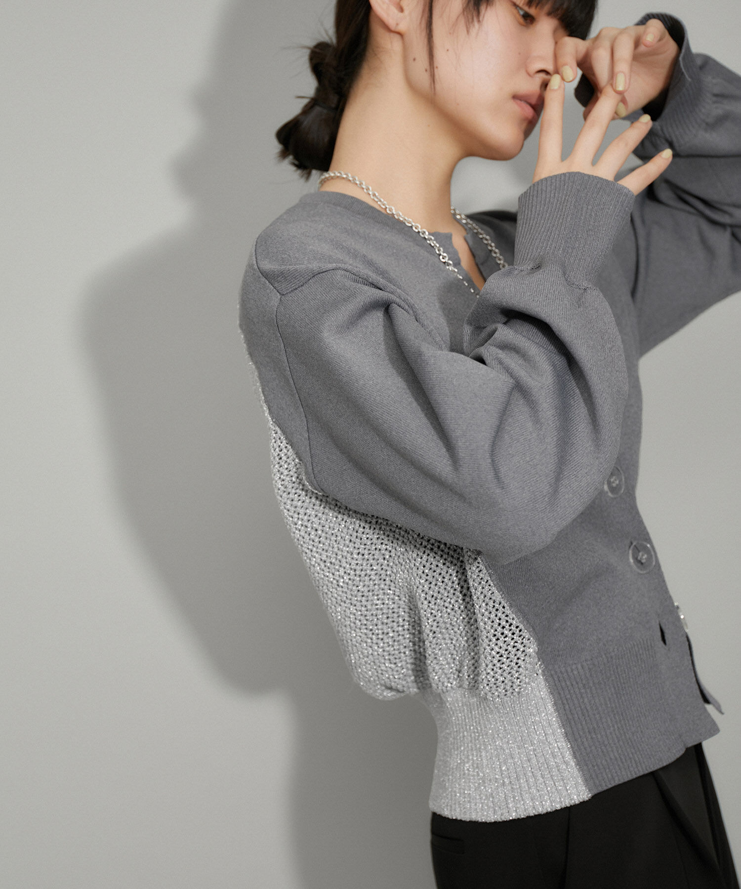 ADAM ET ROPE'「【WEB限定・サステナブル】ラメメッシュカーディガン」|カーディガン|