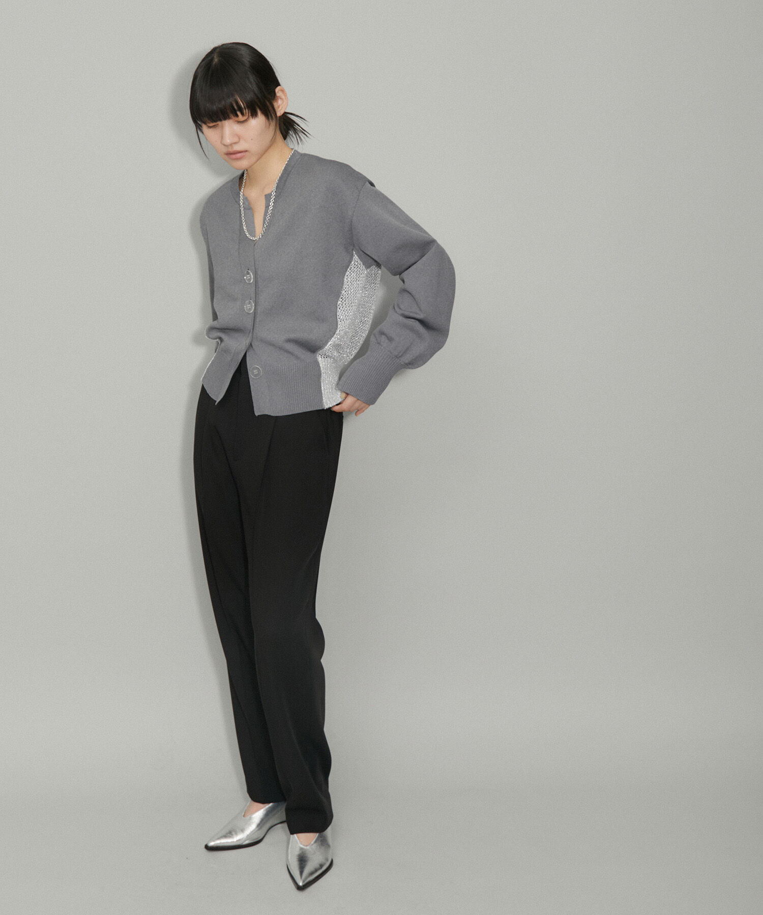 ADAM ET ROPE'「【WEB限定・サステナブル】ラメメッシュカーディガン」|カーディガン|