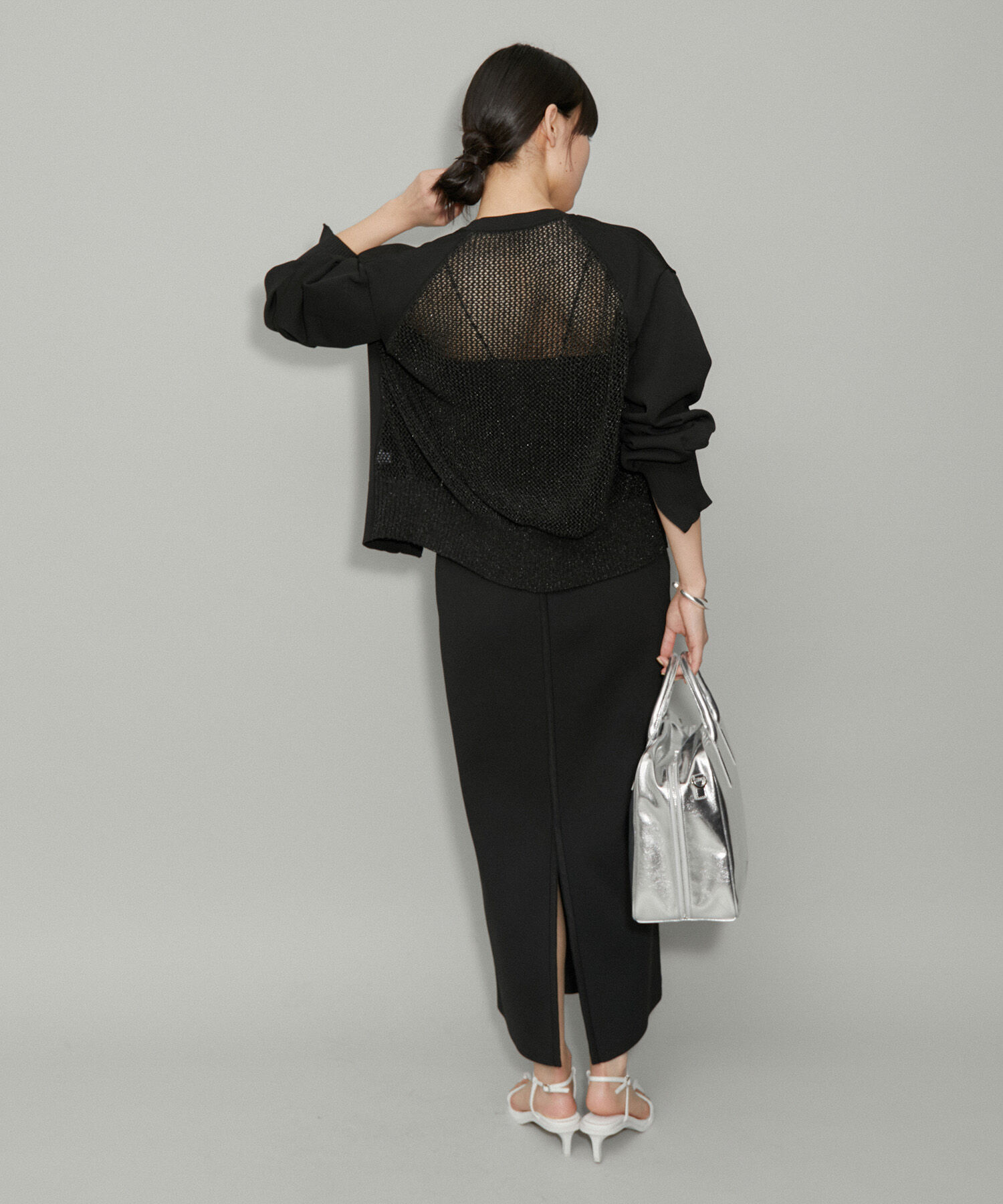 ADAM ET ROPE'「【WEB限定・サステナブル】ラメメッシュカーディガン」|カーディガン|