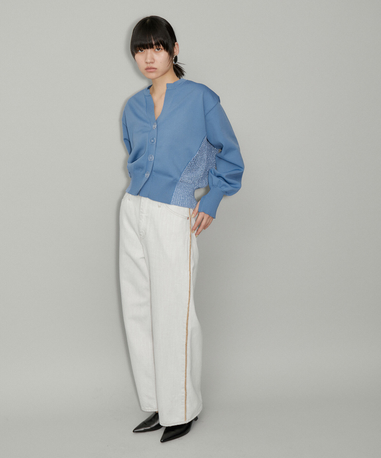 ADAM ET ROPE'「【WEB限定・サステナブル】ラメメッシュカーディガン」|カーディガン|