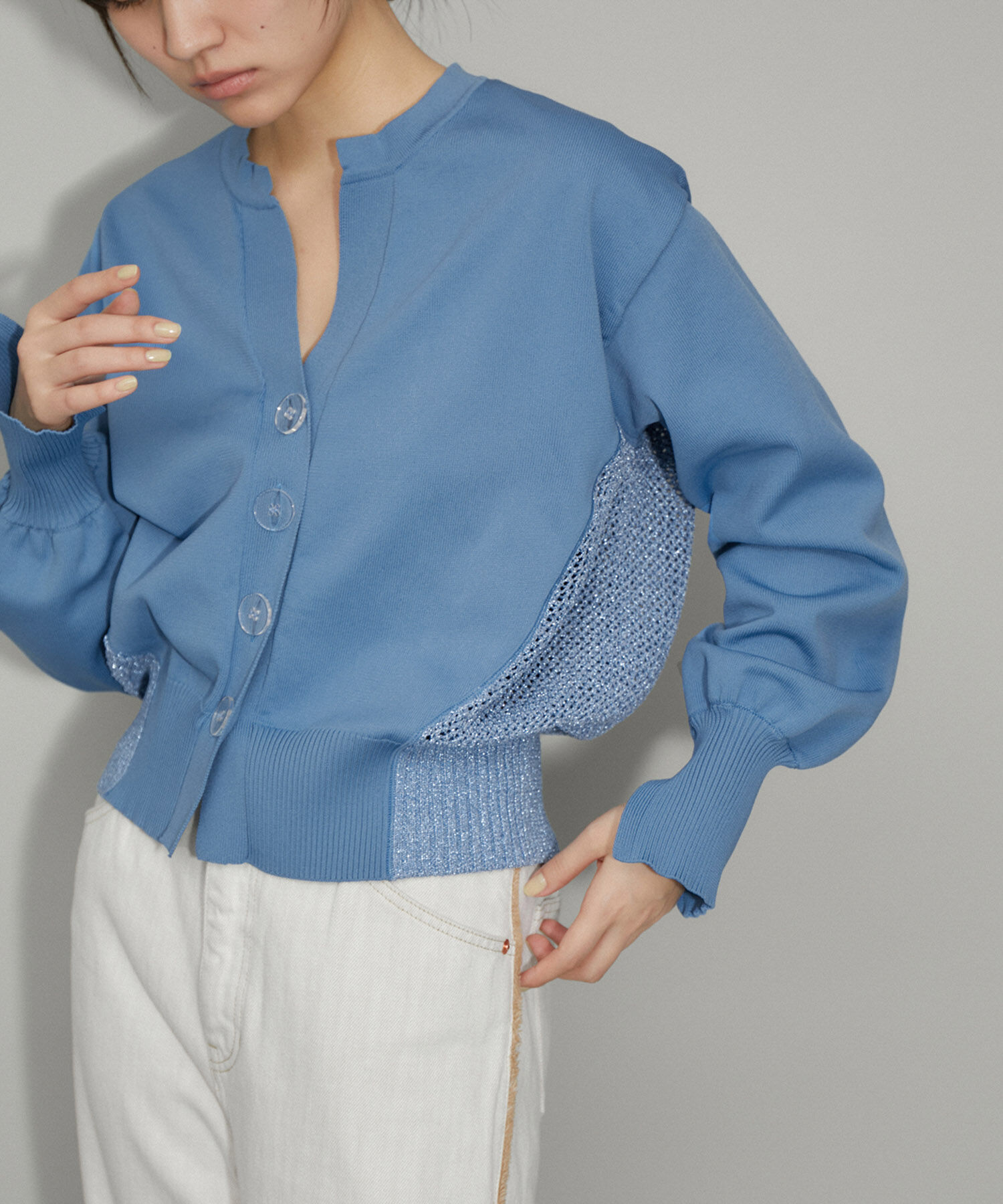 ADAM ET ROPE'「【WEB限定・サステナブル】ラメメッシュカーディガン」|カーディガン|