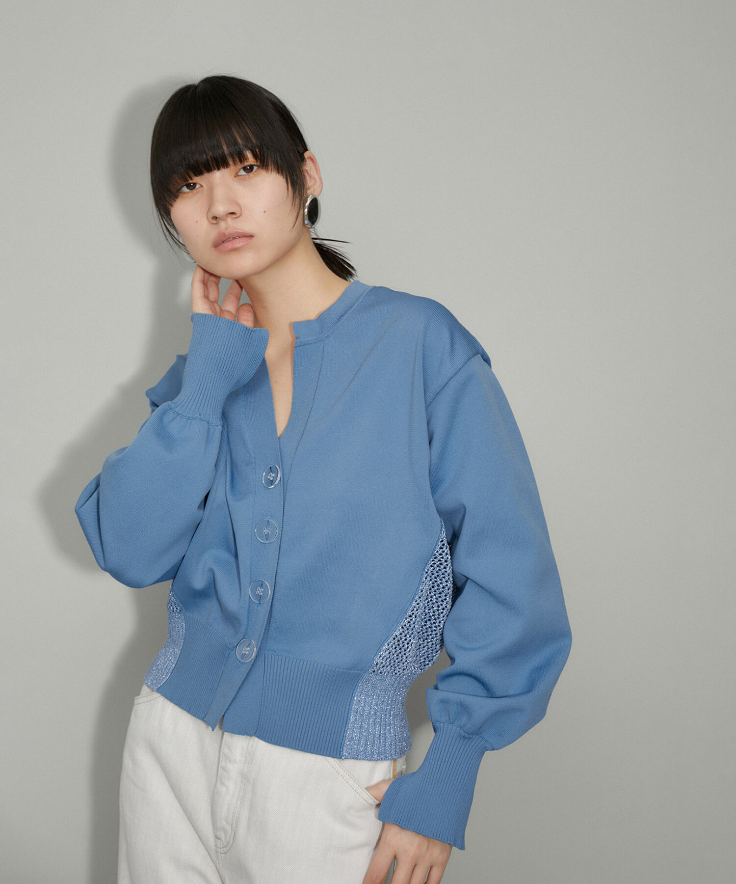 ADAM ET ROPE'「【WEB限定・サステナブル】ラメメッシュカーディガン」|カーディガン|ブルー系(45)