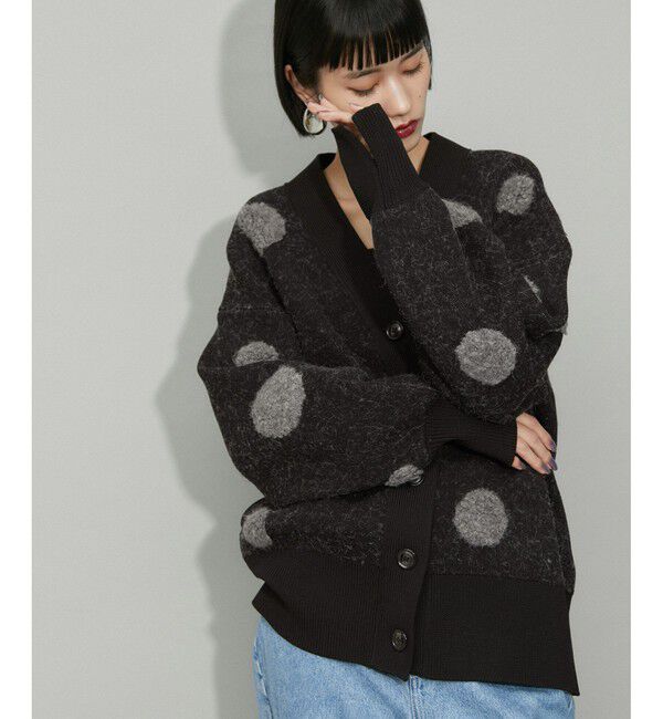 ADAM ET ROPE'「【WEB限定・サステナブル】ループジャカードドットニットカーディガン」|カーディガン|クロメイン