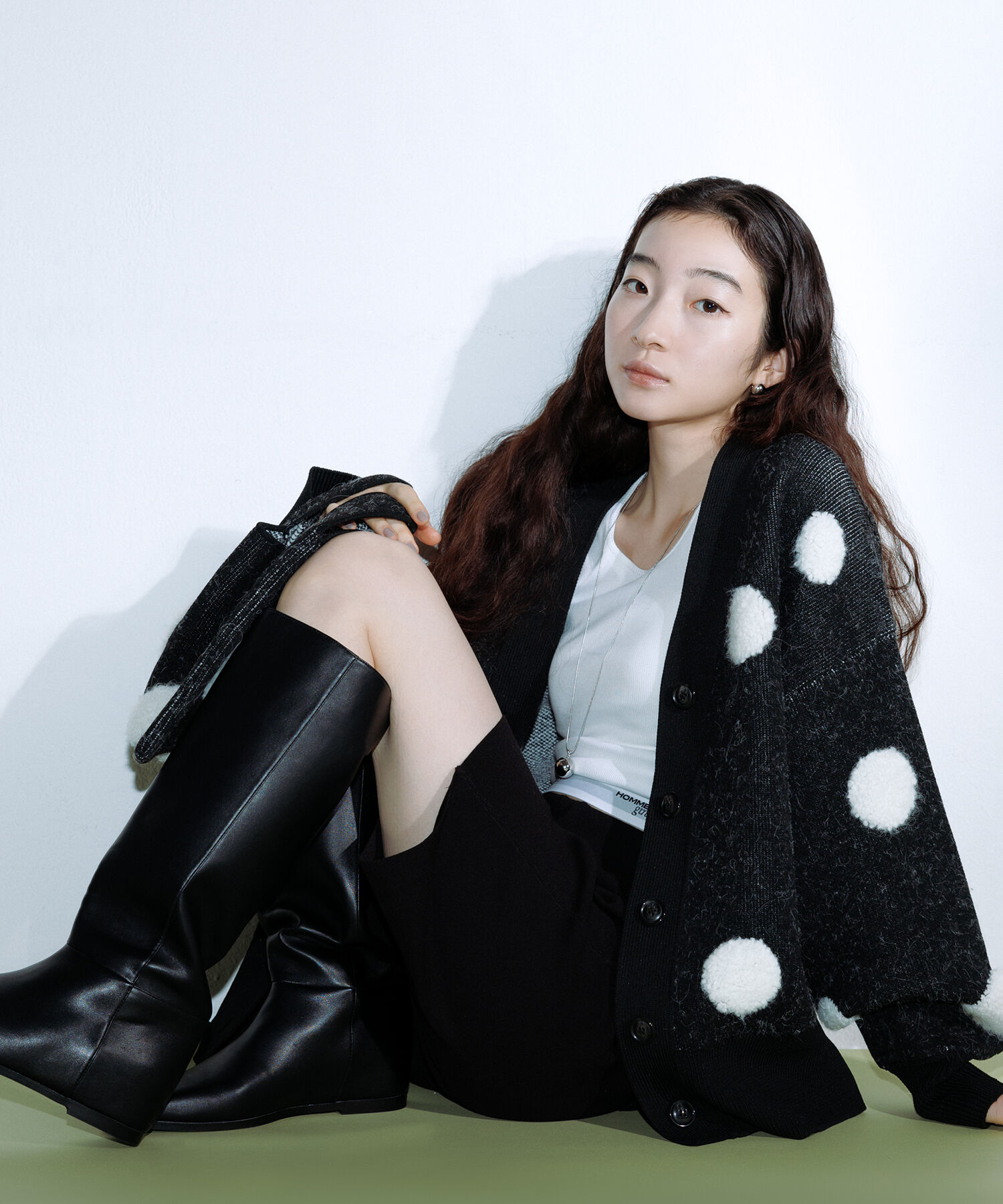 ADAM ET ROPE'「【WEB限定・サステナブル】ループジャカードドットニットカーディガン」|カーディガン|