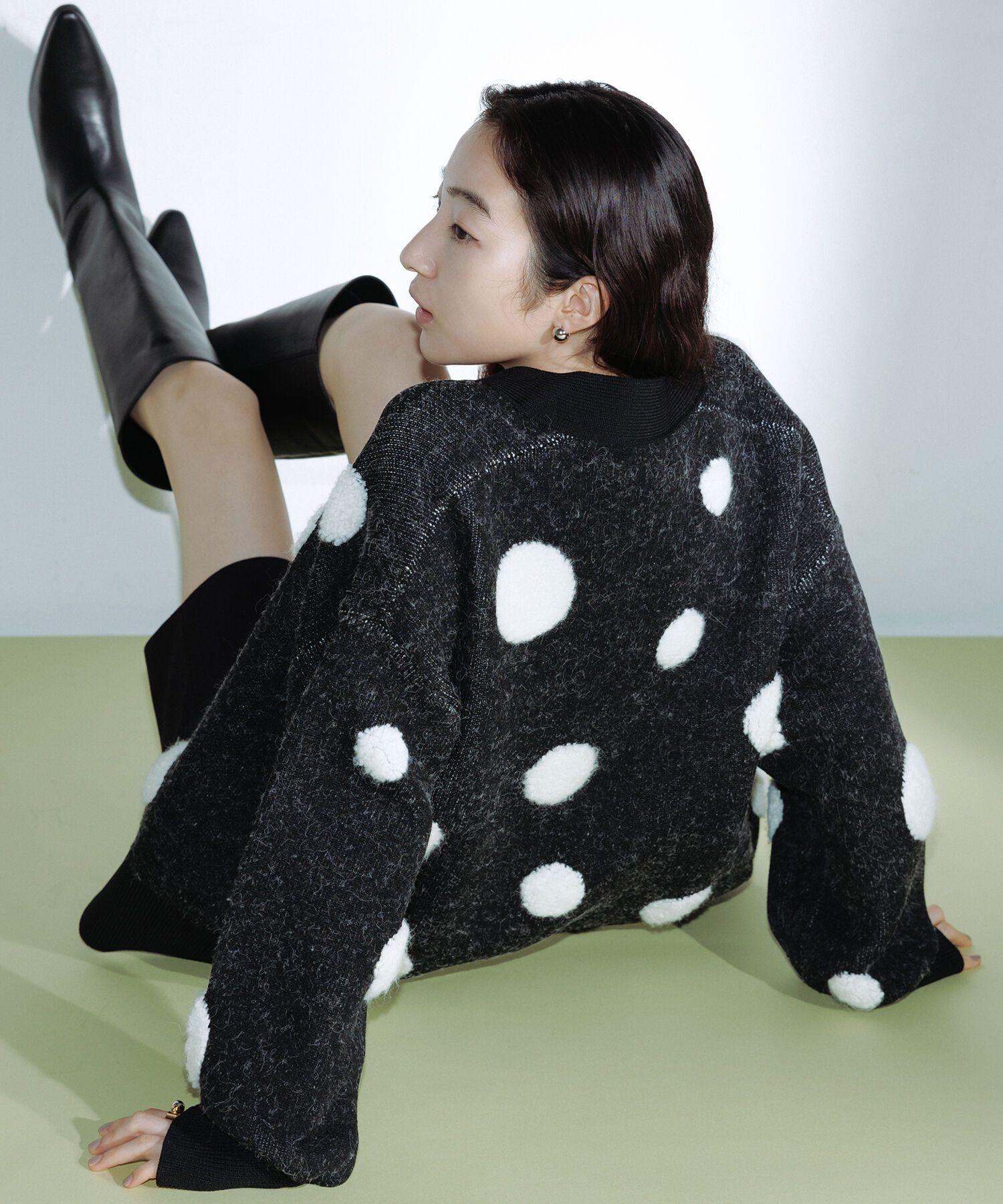 ADAM ET ROPE'「【WEB限定・サステナブル】ループジャカードドットニットカーディガン」|カーディガン|