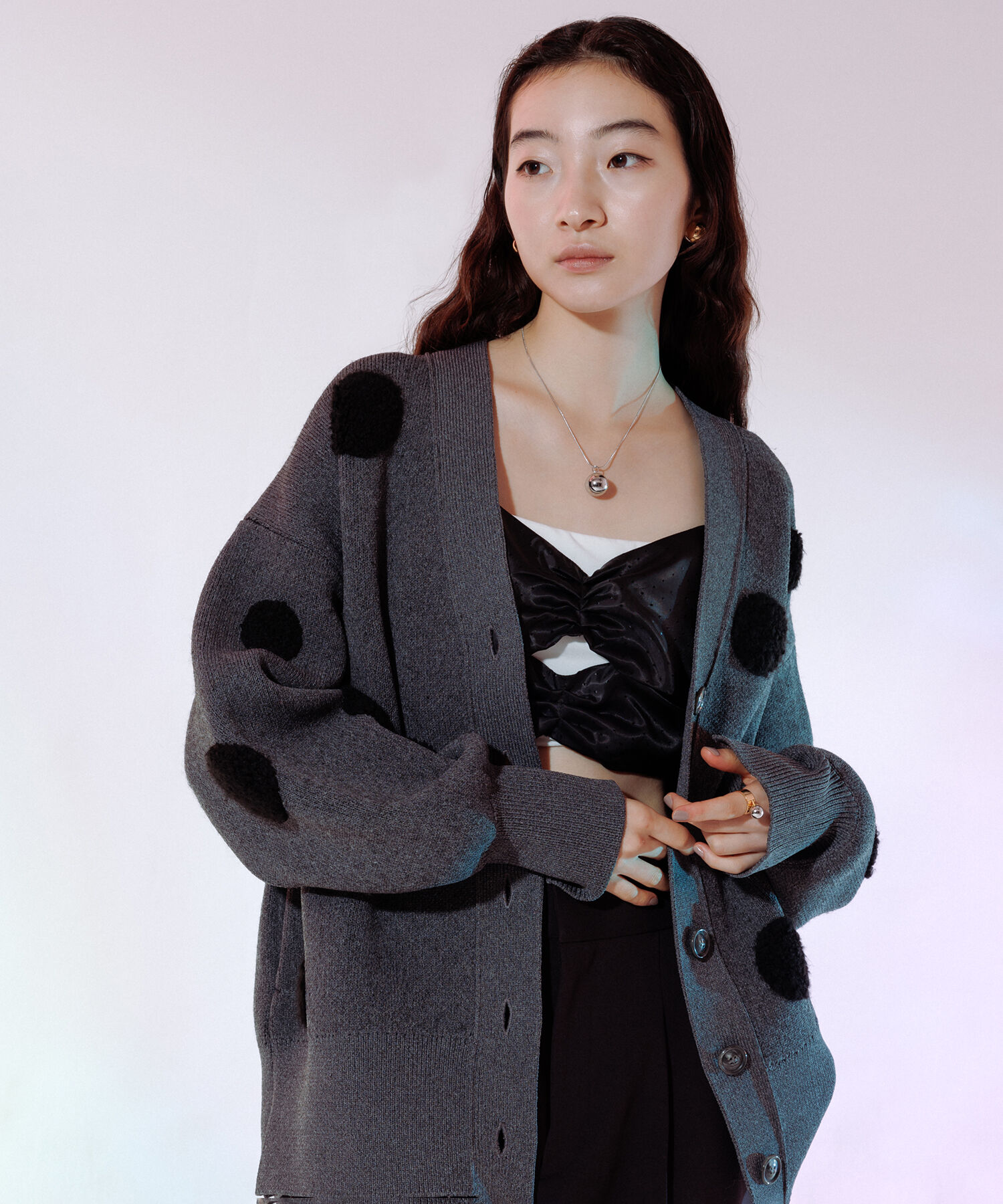 ADAM ET ROPE'「【WEB限定・サステナブル】ループジャカードドットニットカーディガン」|カーディガン|