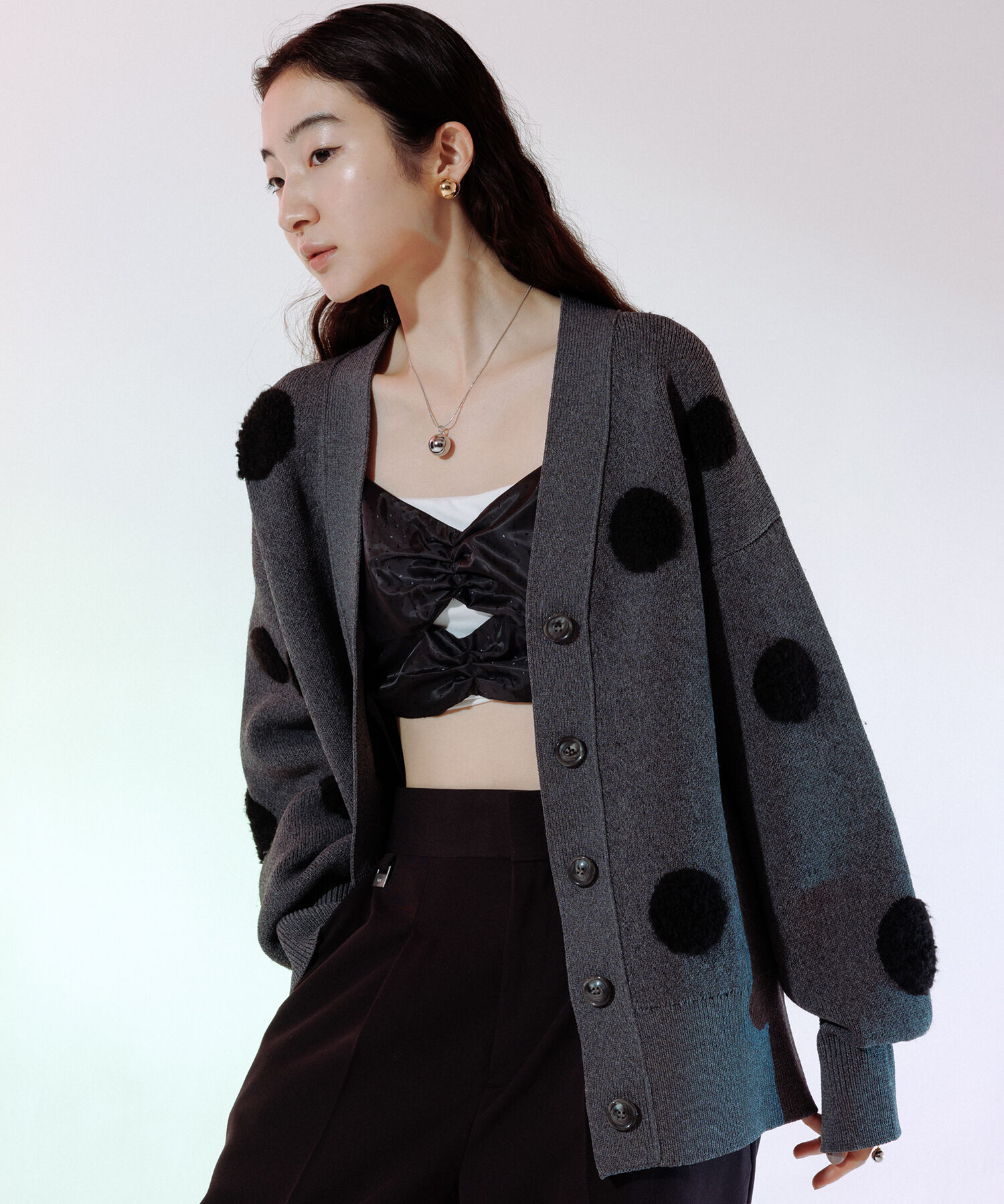 ADAM ET ROPE'「【WEB限定・サステナブル】ループジャカードドットニットカーディガン」|カーディガン|