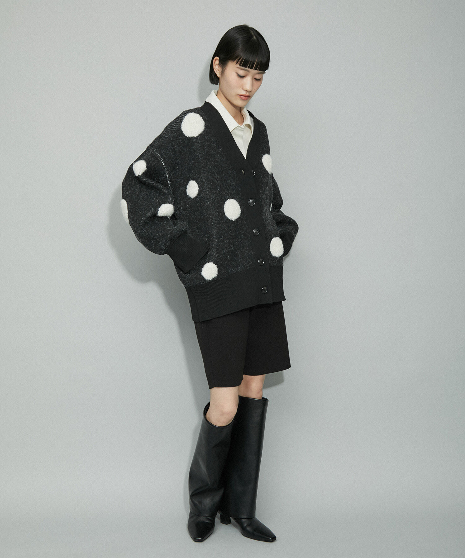 ADAM ET ROPE'「【WEB限定・サステナブル】ループジャカードドットニットカーディガン」|カーディガン|