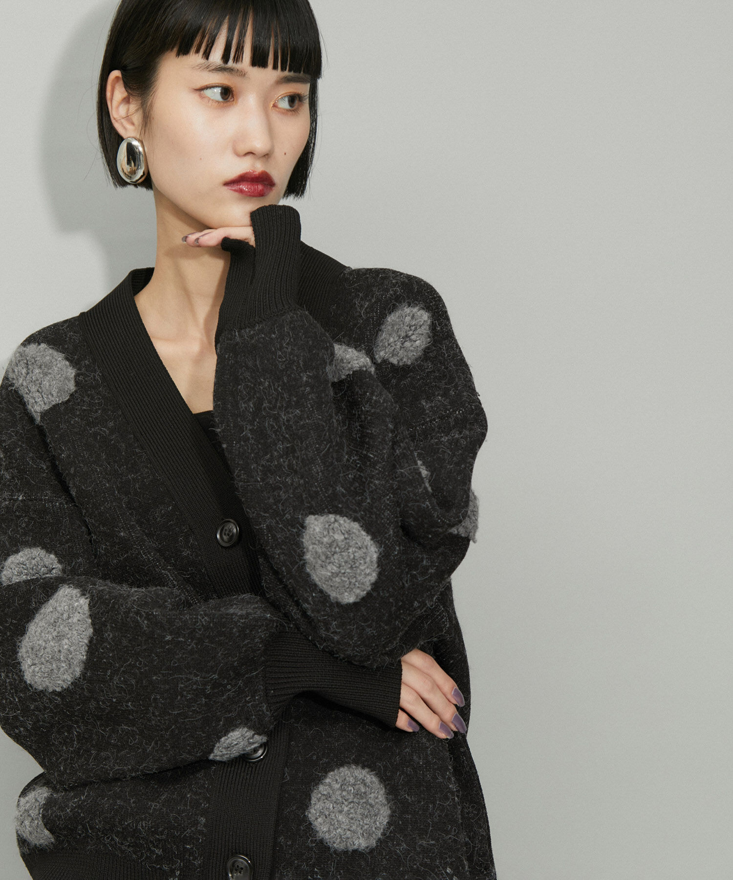 ADAM ET ROPE'「【WEB限定・サステナブル】ループジャカードドットニットカーディガン」|カーディガン|