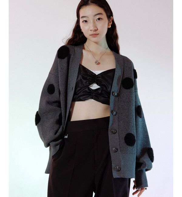 ADAM ET ROPE'「【WEB限定・サステナブル】ループジャカードドットニットカーディガン」|カーディガン|