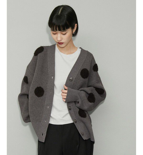 ADAM ET ROPE'「【WEB限定・サステナブル】ループジャカードドットニットカーディガン」|カーディガン|