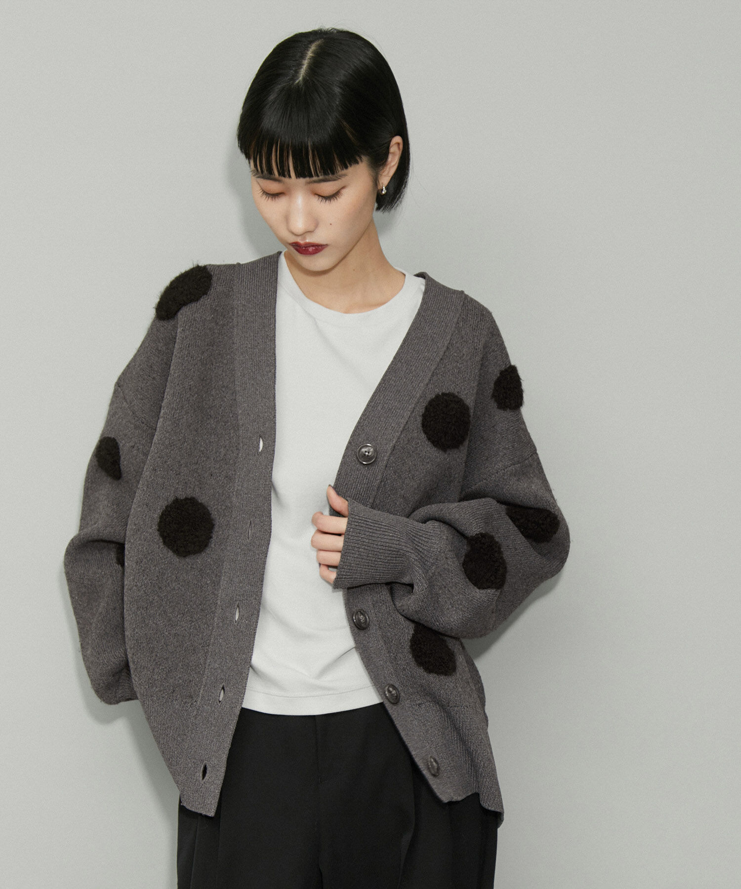 ADAM ET ROPE'「【WEB限定・サステナブル】ループジャカードドットニットカーディガン」|カーディガン|