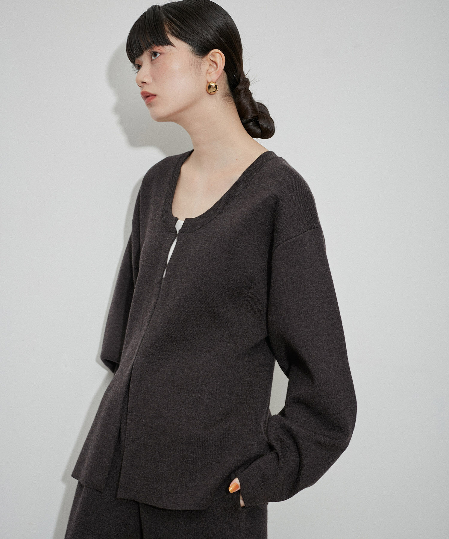 ADAM ET ROPE'「ホックジャケットカーディガン」|カーディガン|チャコール(06)