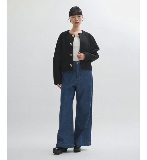 ADAM ET ROPE'「【WEB限定】・【オケージョン】ノーカラーボンディングジャケット」|ノーカラージャケット|