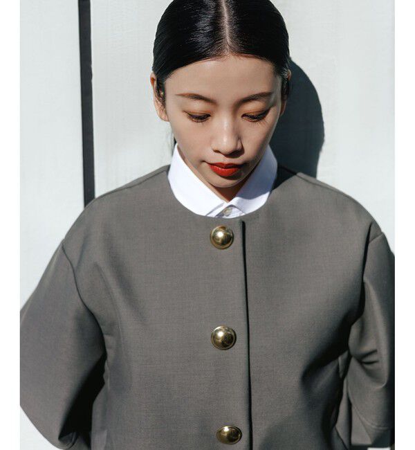 ADAM ET ROPE'「【WEB限定】・【オケージョン】ノーカラーボンディングジャケット」|ノーカラージャケット|