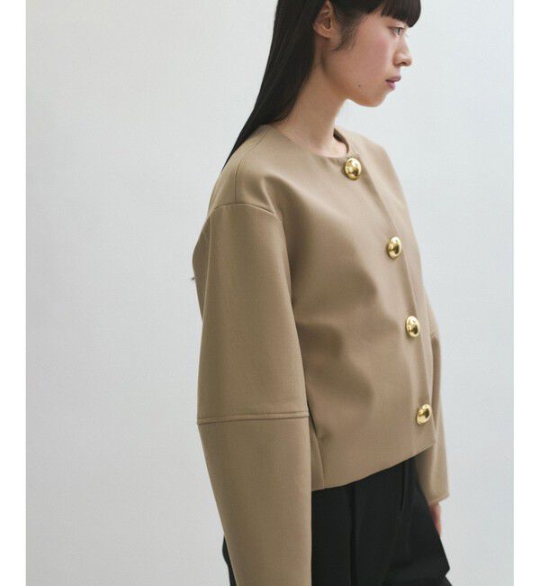 ADAM ET ROPE'「【WEB限定】・【オケージョン】ノーカラーボンディングジャケット」|ノーカラージャケット|ベージュ