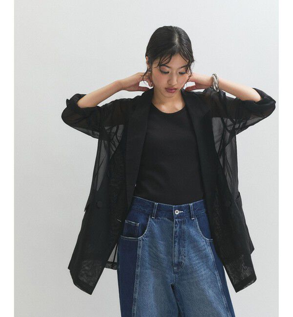 ADAM ET ROPE'「【逸品】ダブルブレストシアージャケット」|テーラードジャケット|ブラック(01)