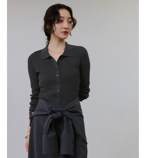 ADAM ET ROPE'「ポロニットリブカーディガン」|カーディガン|チャコール(06)