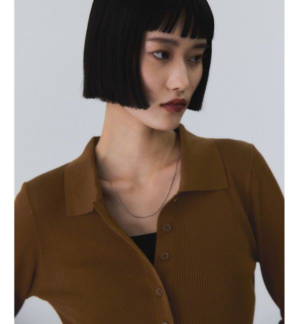 ADAM ET ROPE'「ポロニットリブカーディガン」|カーディガン|