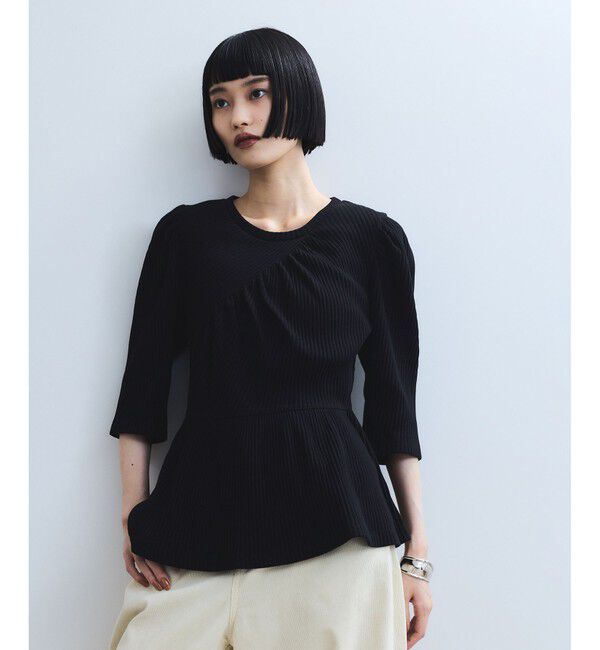 ADAM ET ROPE'「【WEB限定】ハーフスリーブペプラムカットソー」|Tシャツ・カットソー|ブラック(01)