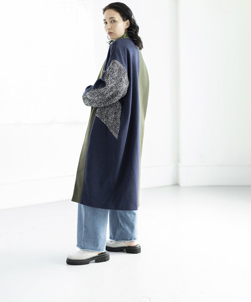  「切替コクーンコート」|ノーカラーコート|