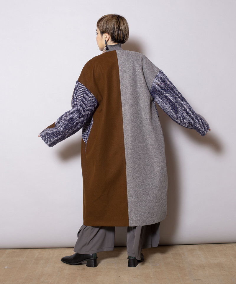  「切替コクーンコート」|ノーカラーコート|