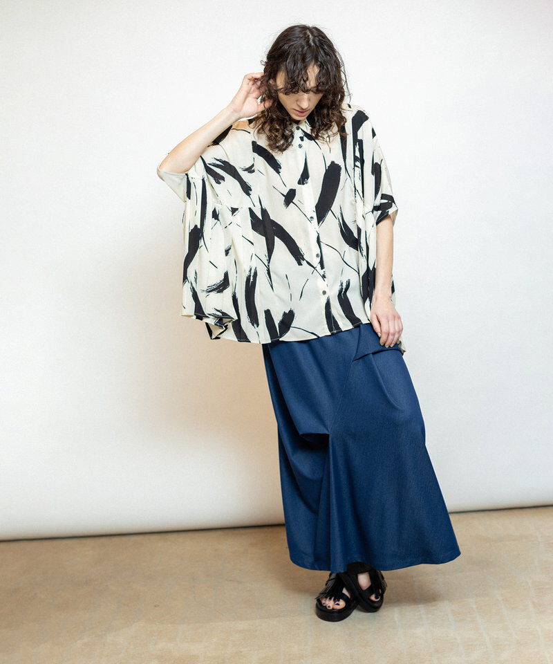  「サイドプリーツプリントブラウス」|シャツ・ブラウス|