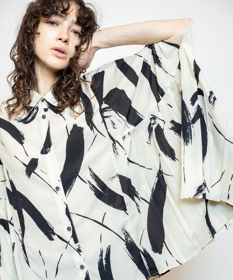  「サイドプリーツプリントブラウス」|シャツ・ブラウス|