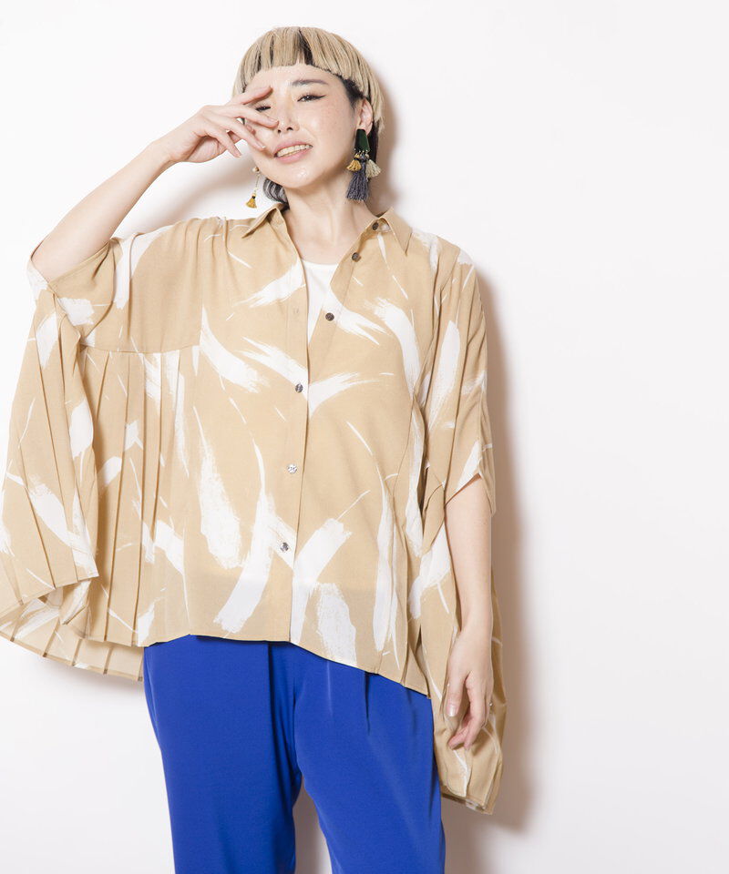  「サイドプリーツプリントブラウス」|シャツ・ブラウス|