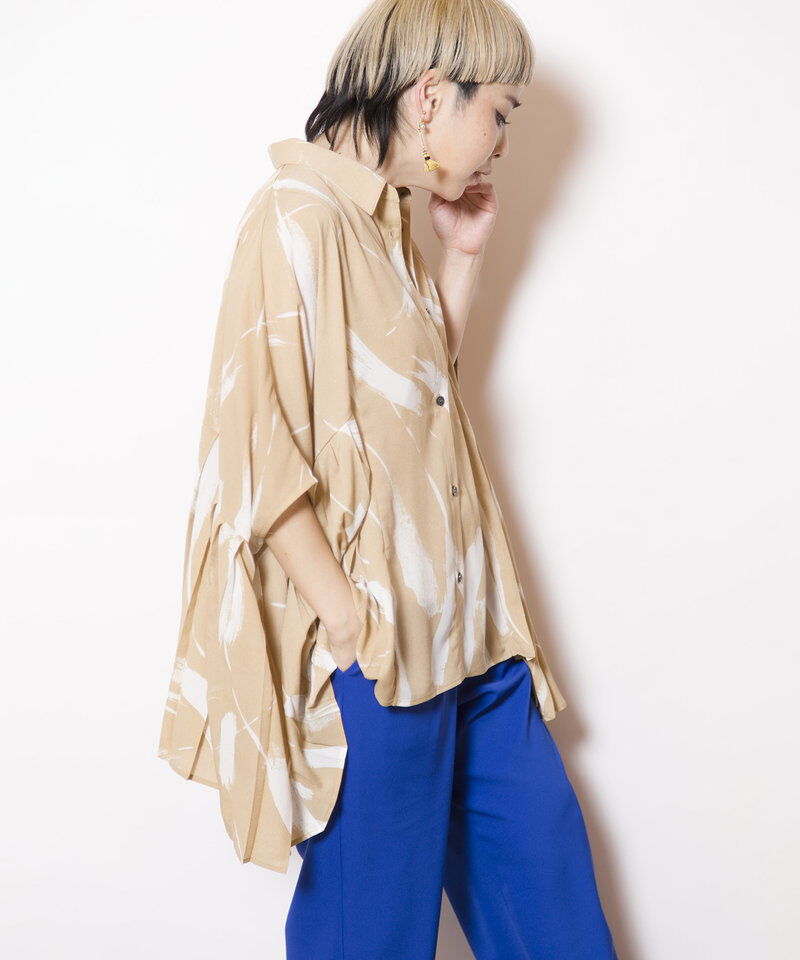  「サイドプリーツプリントブラウス」|シャツ・ブラウス|