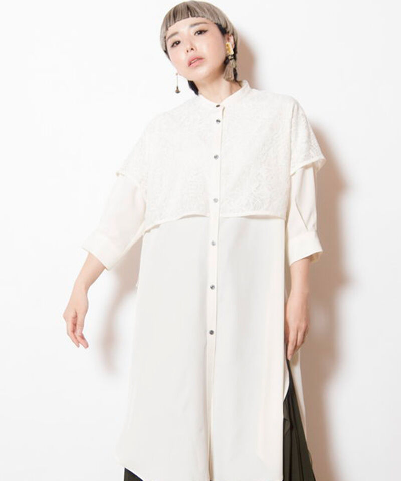  「レースレイヤードロングシャツ」|シャツ・ブラウス|WHITE