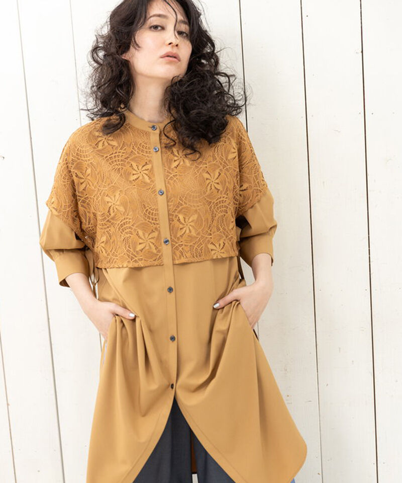  「レースレイヤードロングシャツ」|シャツ・ブラウス|BEIGE